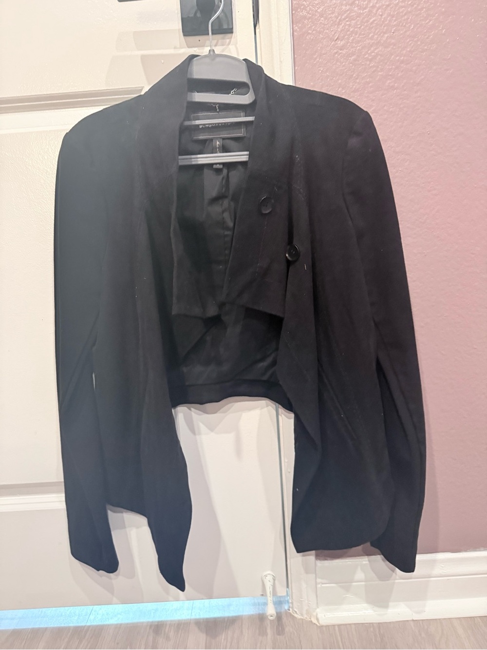 BGBC Suede Black Cropped Women's Blazer Jacket - Elegant Open Front Size Small